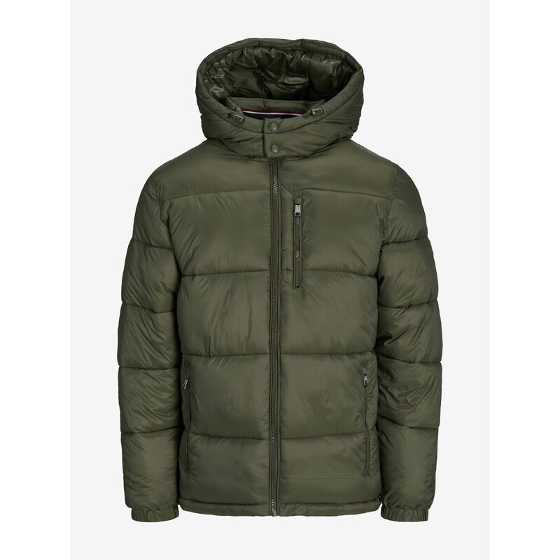 Khaki pánská zimní prošívaná bunda Jack & Jones Eddie - Pánské