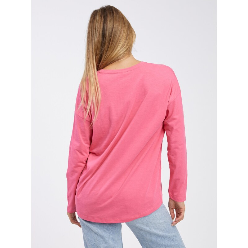 Noisy May Tmavě růžové dámské basic oversize tričko s dlouhým rukávem Noisy Ma - Dámské