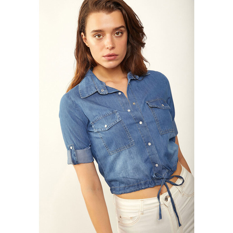 Bigdart 3460 Denim Shirt with Tied Skirt - Blue