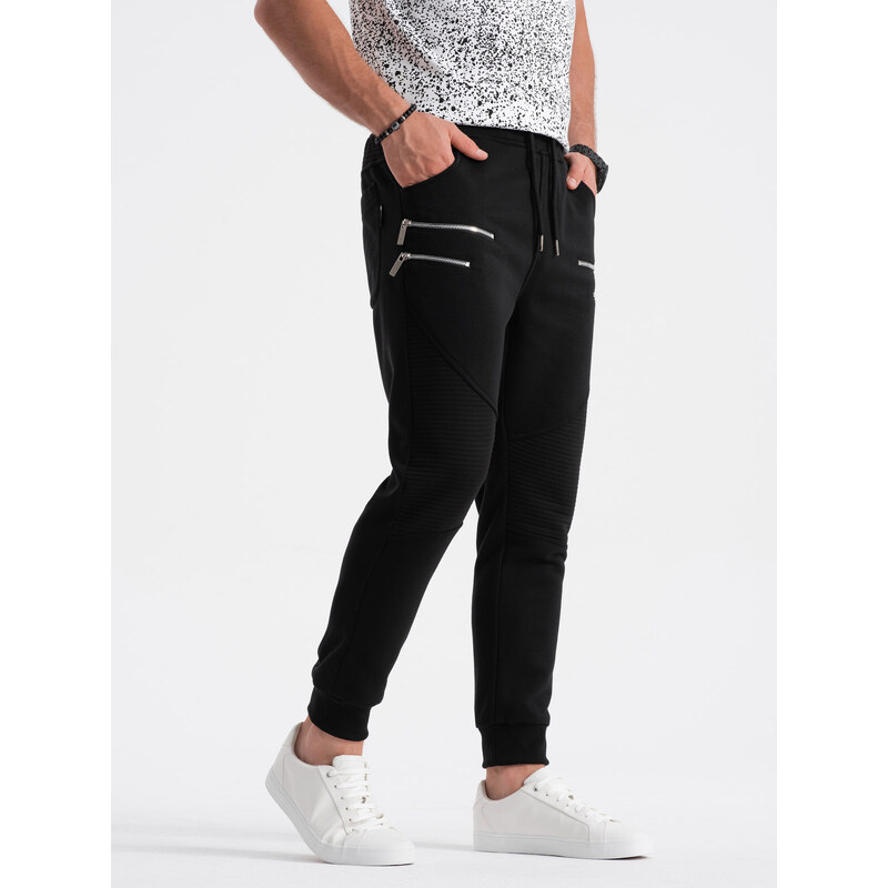 Ombre Men's sweatpants with decorative zippers - black