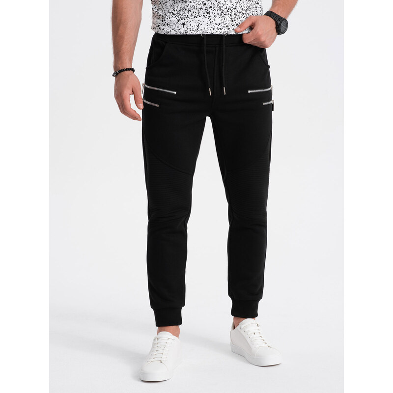 Ombre Men's sweatpants with decorative zippers - black