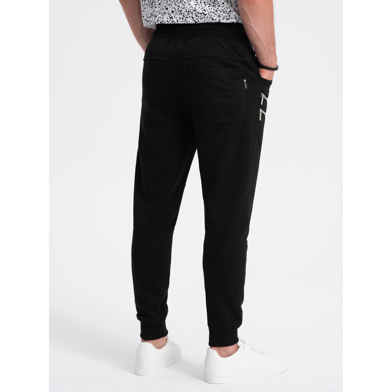 Ombre Men's sweatpants with decorative zippers - black