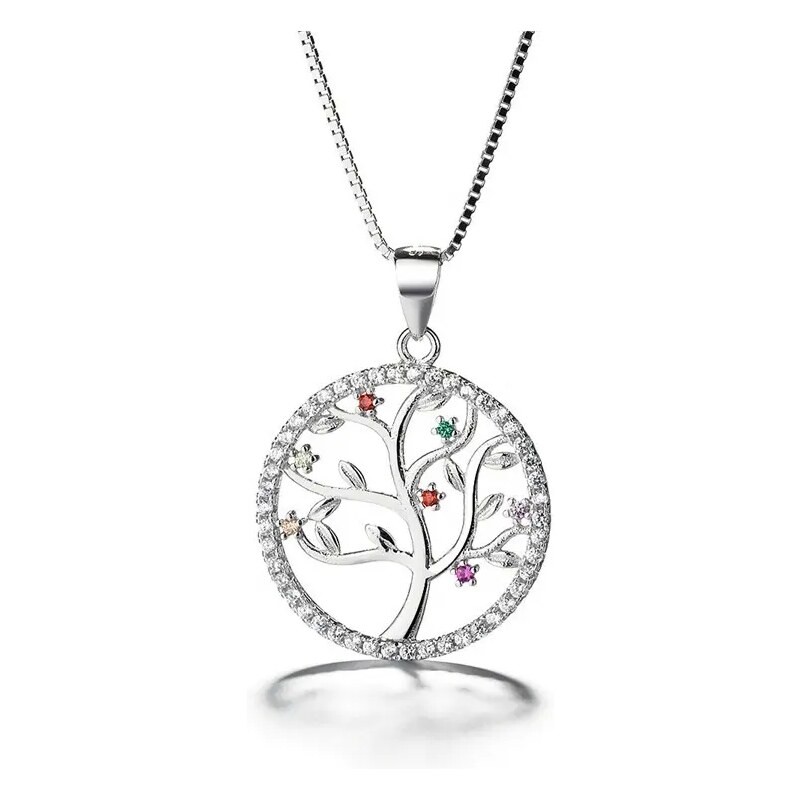 MAJYA Stříbrný přívěsek s řetízkem TREE OF LIFE barevné zirkony 10266 86260224