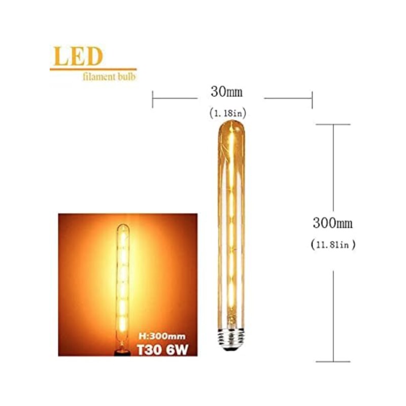 Eb8 T300 ZAČOUZENÁ LED Retro Edison žárovka DLOUHÁ E27, 6W