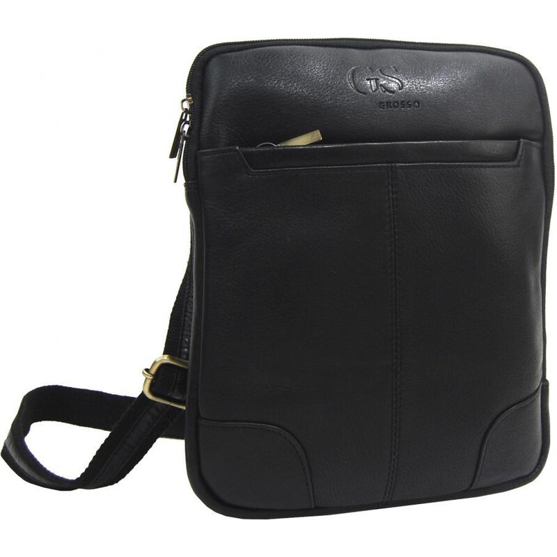 GROSSO Kožená pánská crossbody taška 22x28x6 cm černá