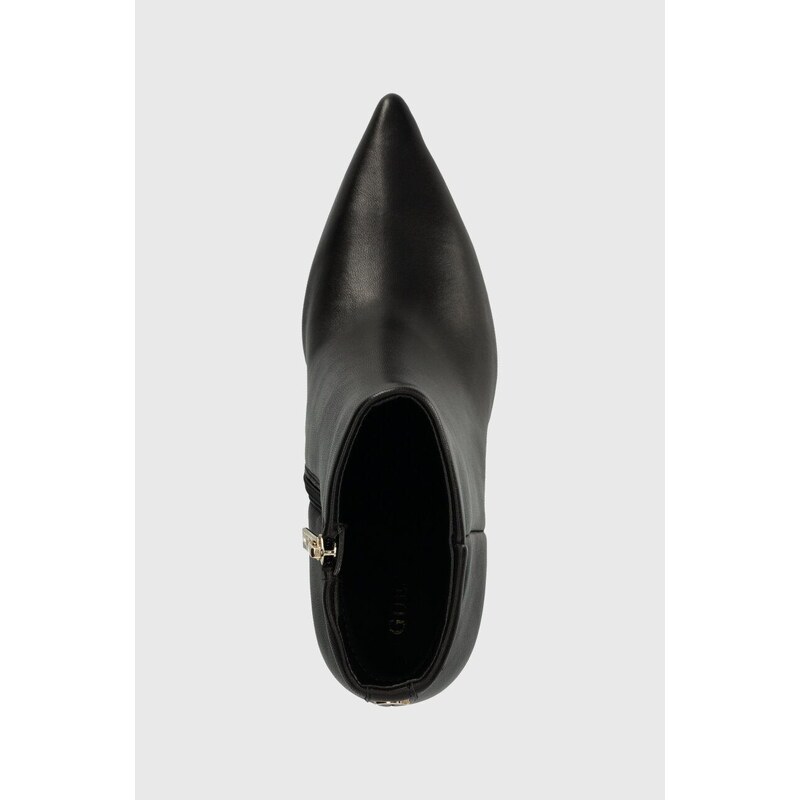 Kožené kotníkové boty Guess RICHER dámské, černá barva, na podpatku, FL8CHE LEA10