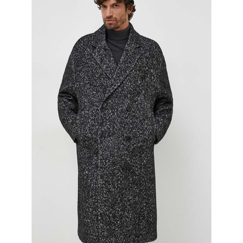 Kabát Calvin Klein pánský, černá barva, přechodný, dvouřadový