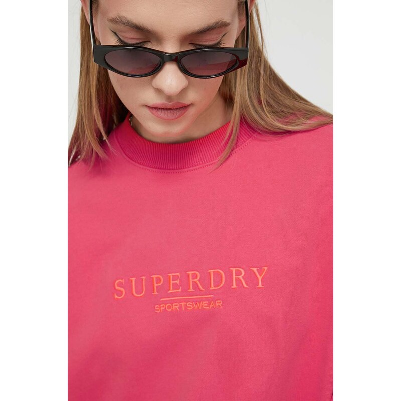 Bavlněná mikina Superdry dámská, oranžová barva, s aplikací