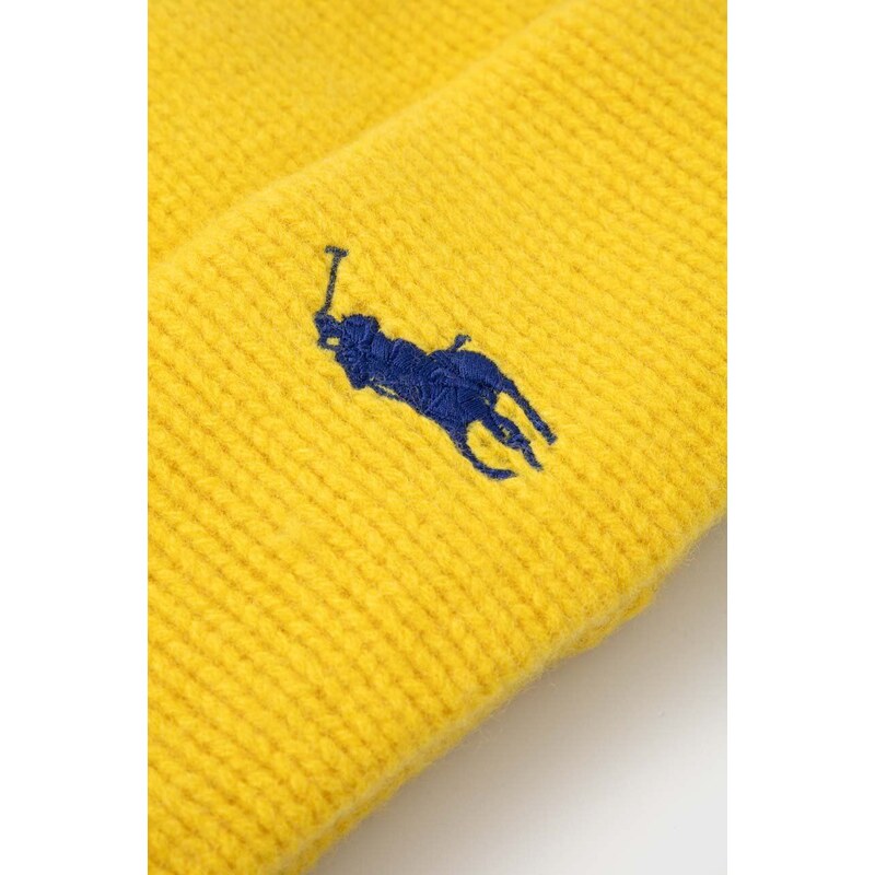 Vlněná čepice Polo Ralph Lauren žlutá barva, z husté pleteniny