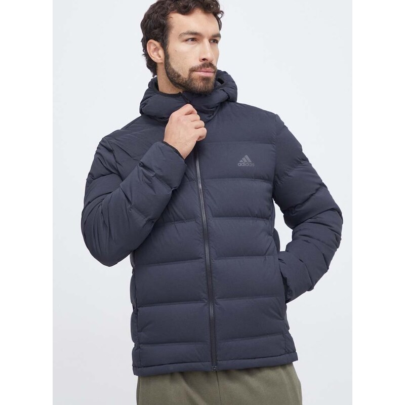 Péřová bunda adidas pánská, černá barva, zimní, IK3174