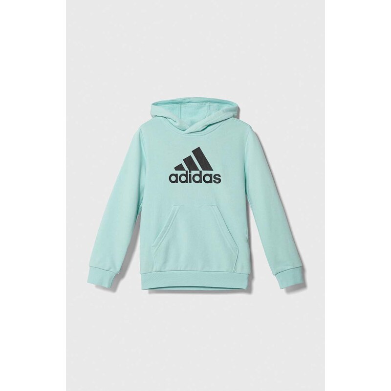 Dětská mikina adidas tyrkysová barva, s kapucí, s potiskem