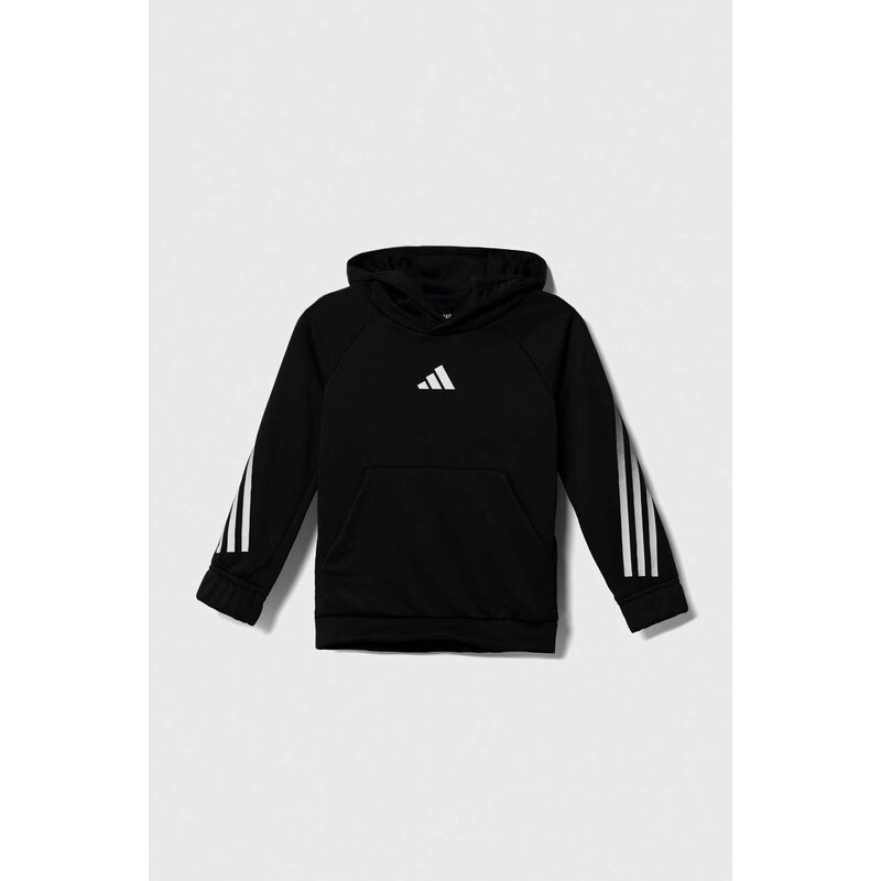 Dětská mikina adidas černá barva, s kapucí, s potiskem