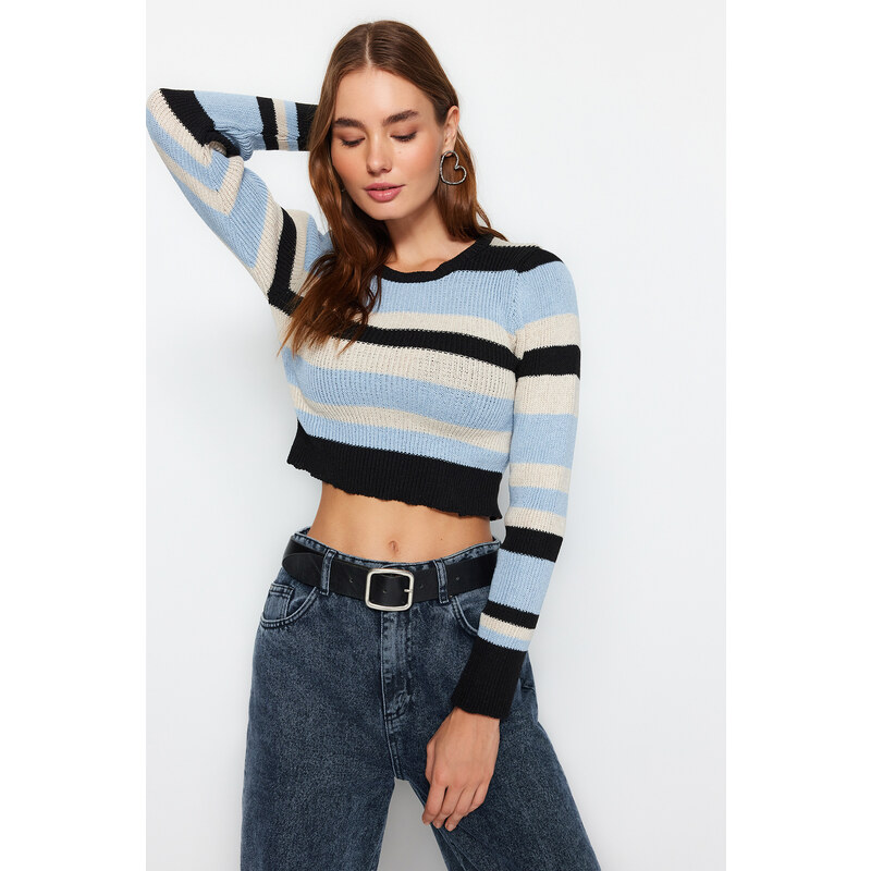 Trendyol Black Crop Color Block Pletený svetr