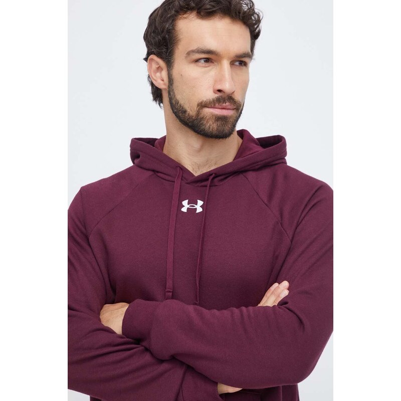 Mikina Under Armour pánská, vínová barva, s kapucí, hladká, 1379757