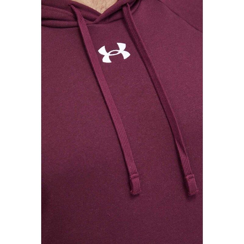 Mikina Under Armour pánská, vínová barva, s kapucí, hladká, 1379757