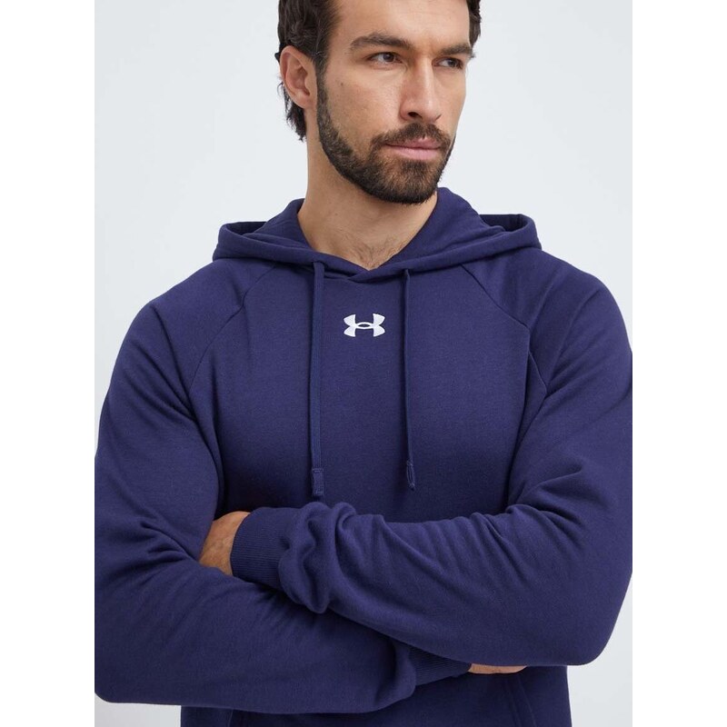 Mikina Under Armour pánská, tmavomodrá barva, s kapucí, hladká, 1379757