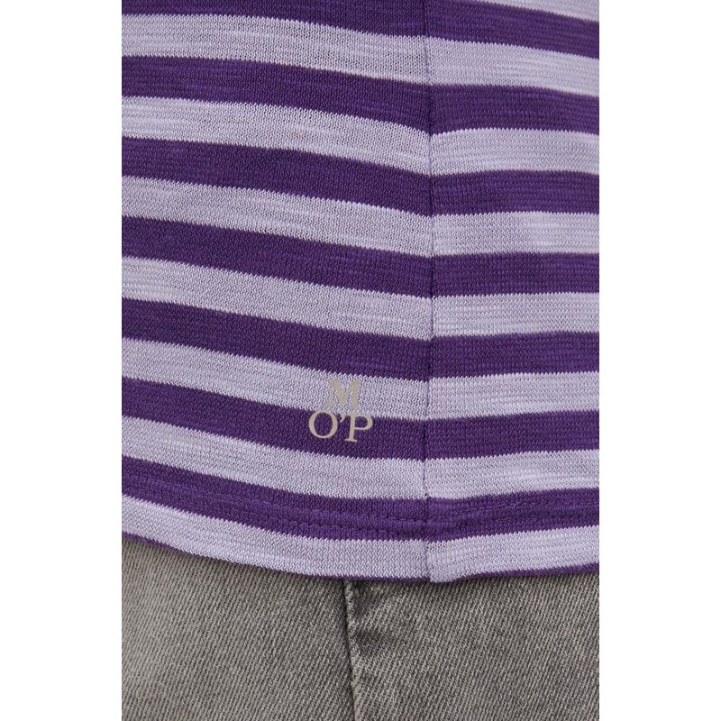 Bavlněné tričko s dlouhým rukávem Marc O'Polo fialová barva, s pologolfem