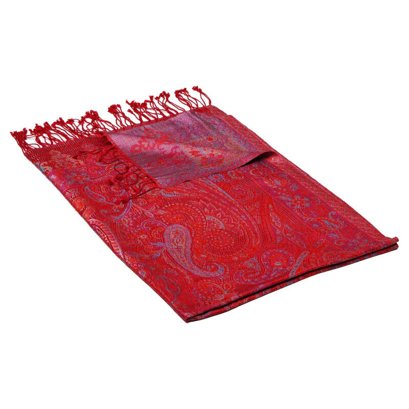 Pranita Hedvábná šála Super velká Jamavar červená s fialovou