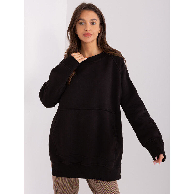 BASIC ČERNÁ VYTEPLENÁ OVERSIZE MIKINA BEZ KAPUCE --BLACK