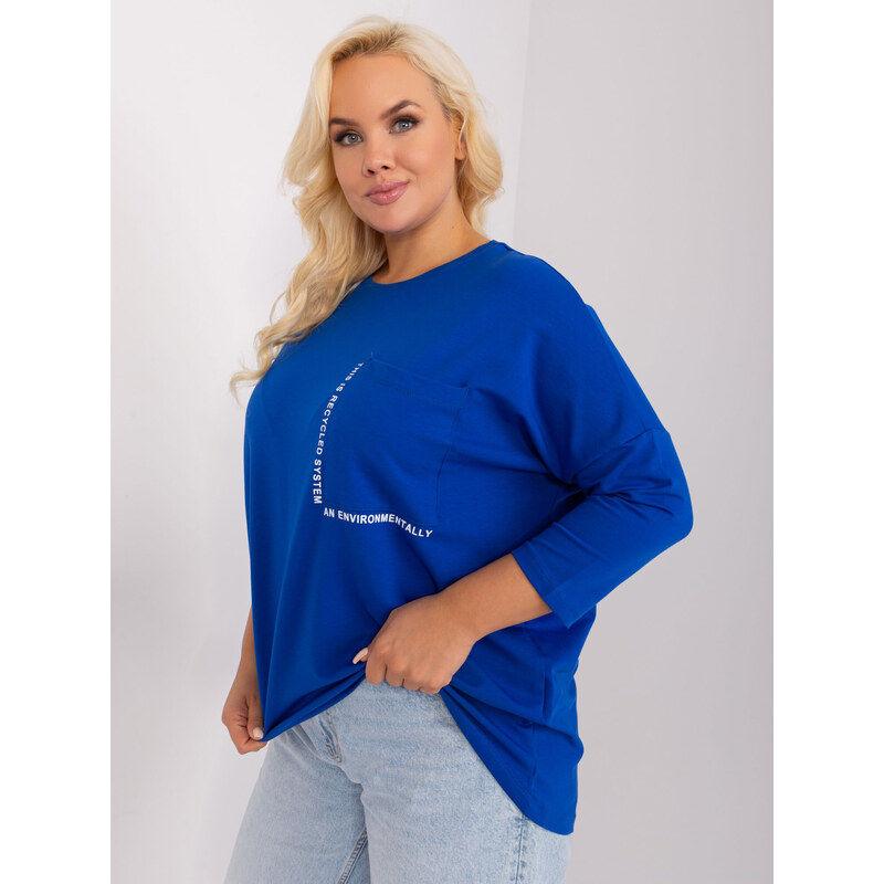 Fashionhunters Kobaltově modrá halenka plus size s kulatým výstřihem