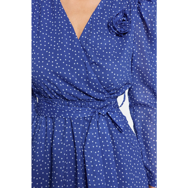 Trendyol Námořnická modrá Pásková růže Detailní Podšívka Tkané Puntíkované Vzorované šaty