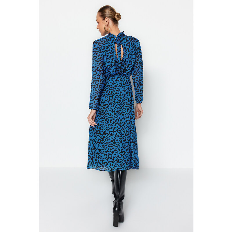 Tkané šaty Trendyol Blue Midi Leopard vzor