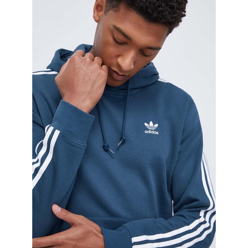 Mikina adidas Originals pánská, tyrkysová barva, s kapucí, s aplikací