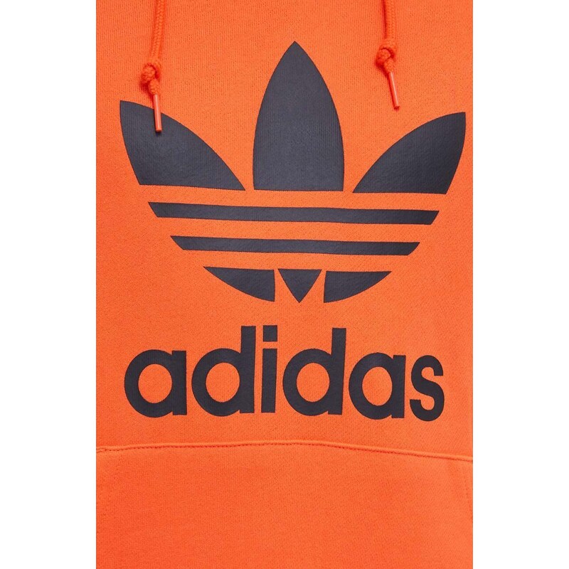 Bavlněná mikina adidas Originals pánská, oranžová barva, s kapucí, s potiskem