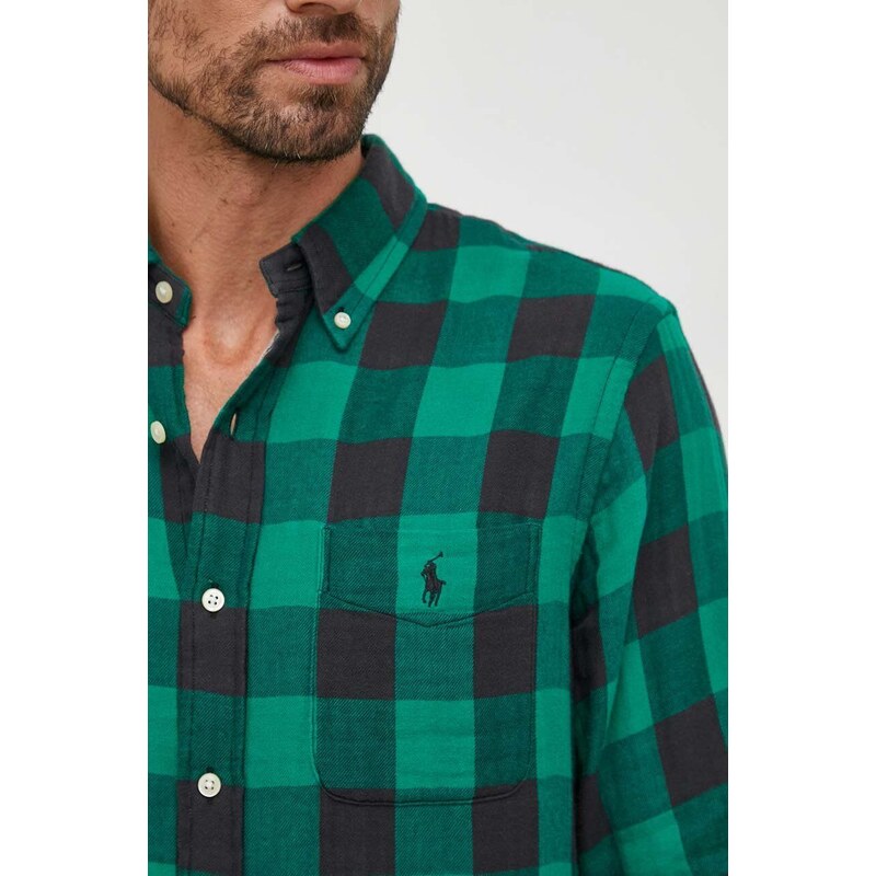 Košile Polo Ralph Lauren zelená barva, regular, s límečkem button-down