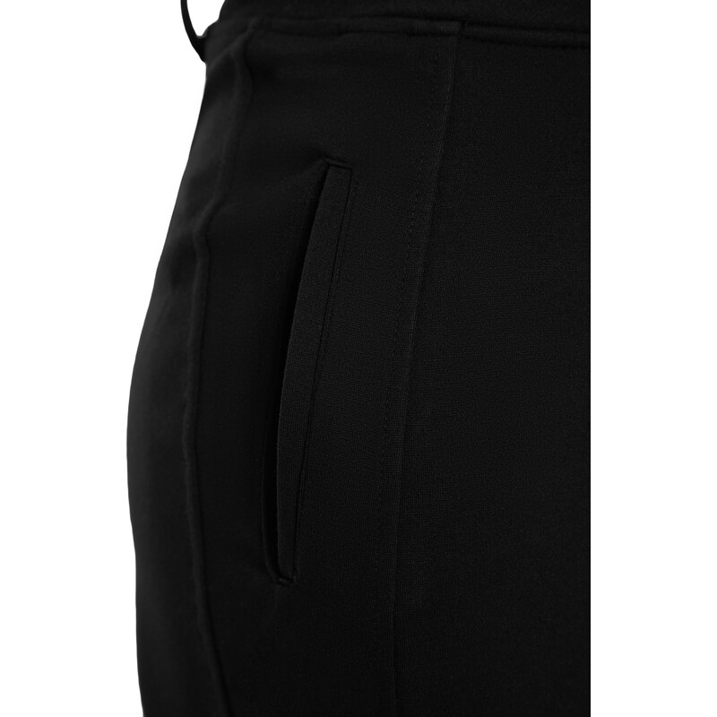 Trendyol černé skládané široké/ležérní střih s vysokým pasem mrkvový střih interlockové pletené kalhoty
