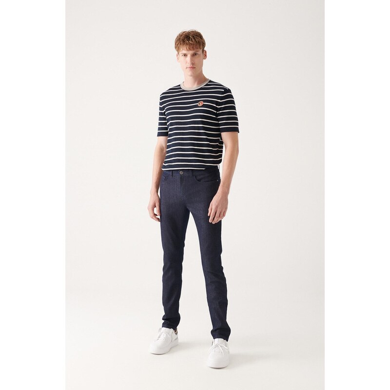 Avva Men's Navy Blue Berlin Jean Trousers Rinse Washable Slim Fit Slim Fit