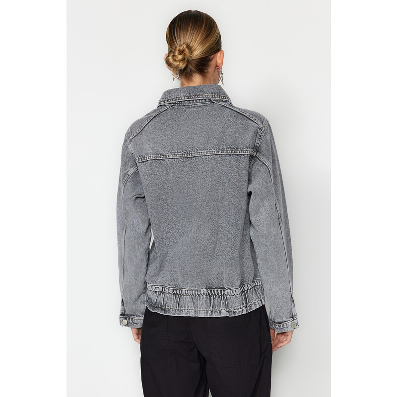 Džínová bunda Trendyol Grey Stitch Detail Bomber