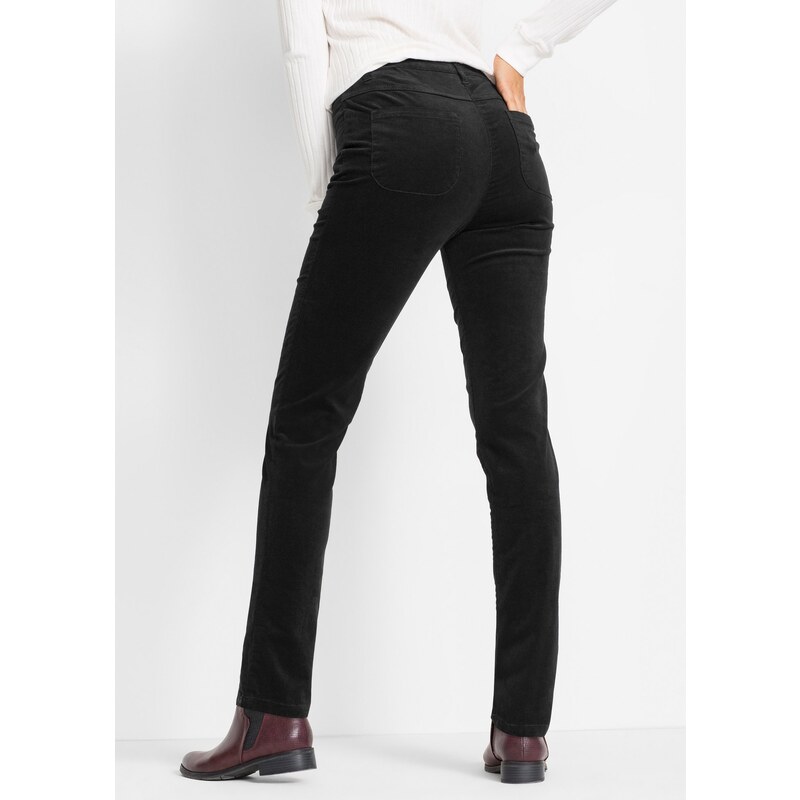 bonprix Strečové kalhoty z manšestru Slim Fit Černá