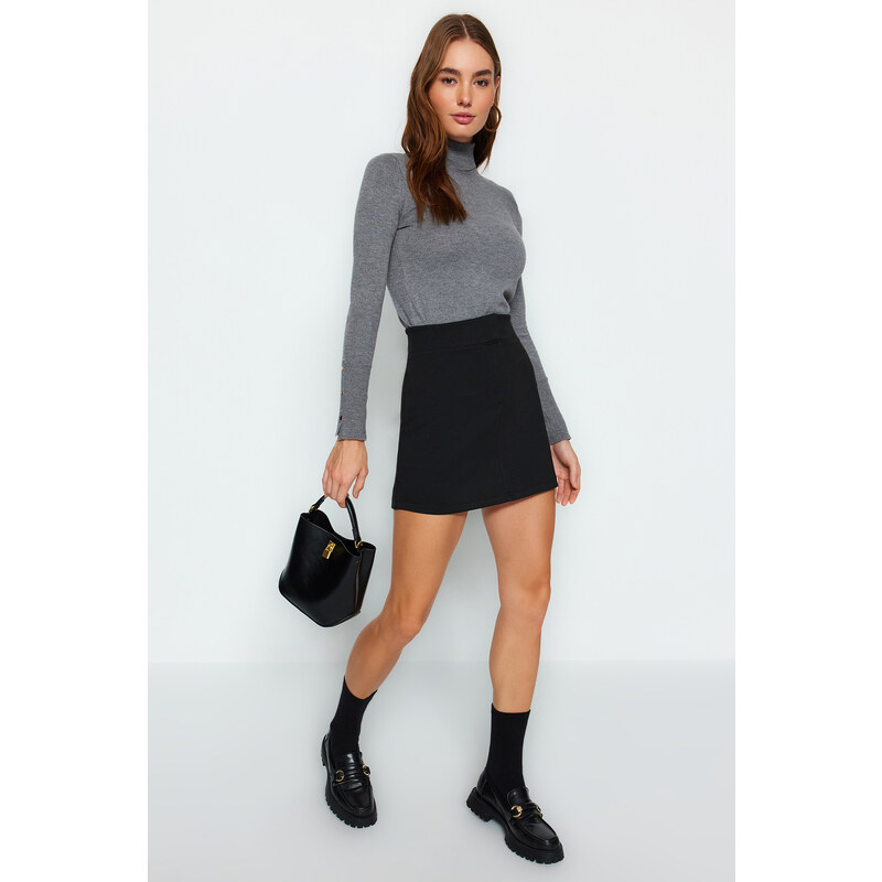 Trendyol Black Interlock High Waist Zipper Knitted Mini Skirt