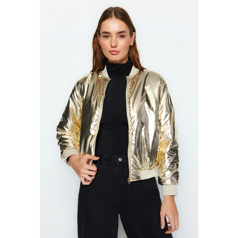 Trendyol Gold Oversize Shiny Bomber vodoodpudivý bundový kabát