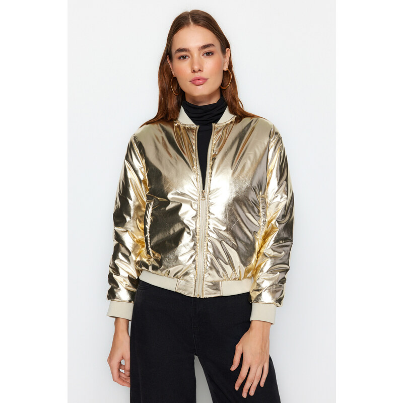 Trendyol Gold Oversize Shiny Bomber vodoodpudivý bundový kabát