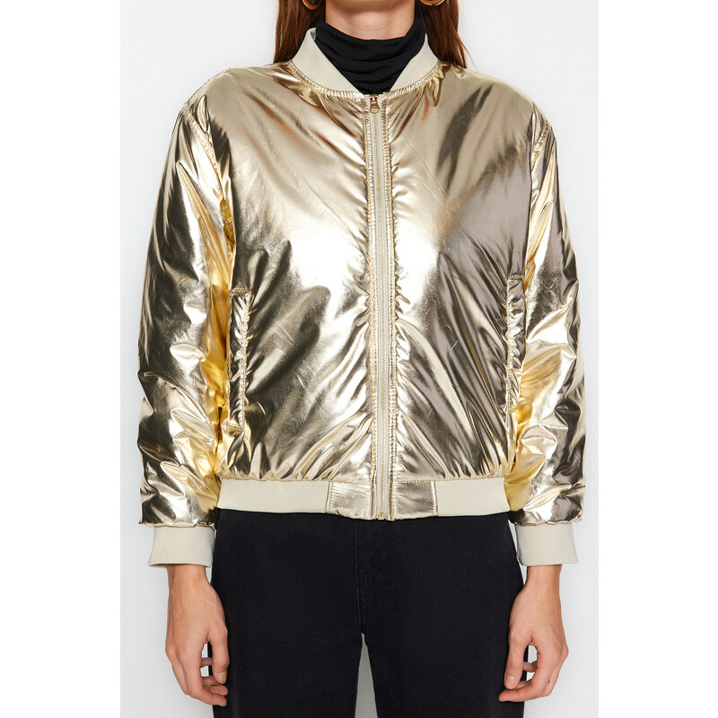 Trendyol Gold Oversize Shiny Bomber vodoodpudivý bundový kabát