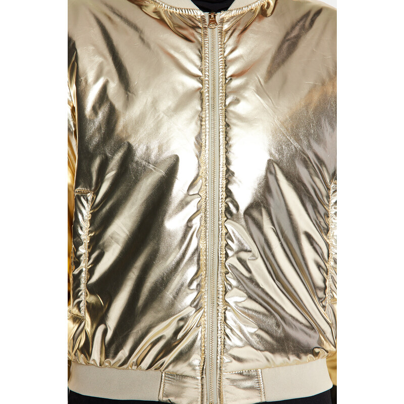 Trendyol Gold Oversize Shiny Bomber vodoodpudivý bundový kabát