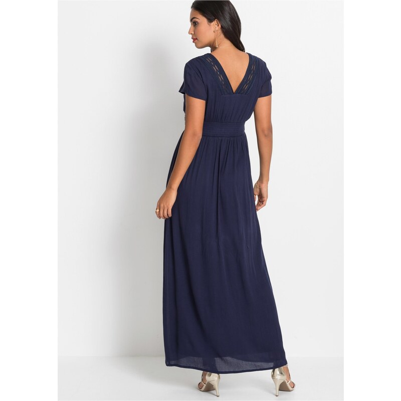 bonprix Dlouhé letní šaty s krajkou, v krátkých velikostech Modrá