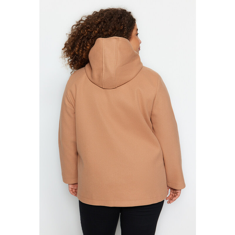 Trendyol Curve Camel Button Closure Hooded Cachet Coat