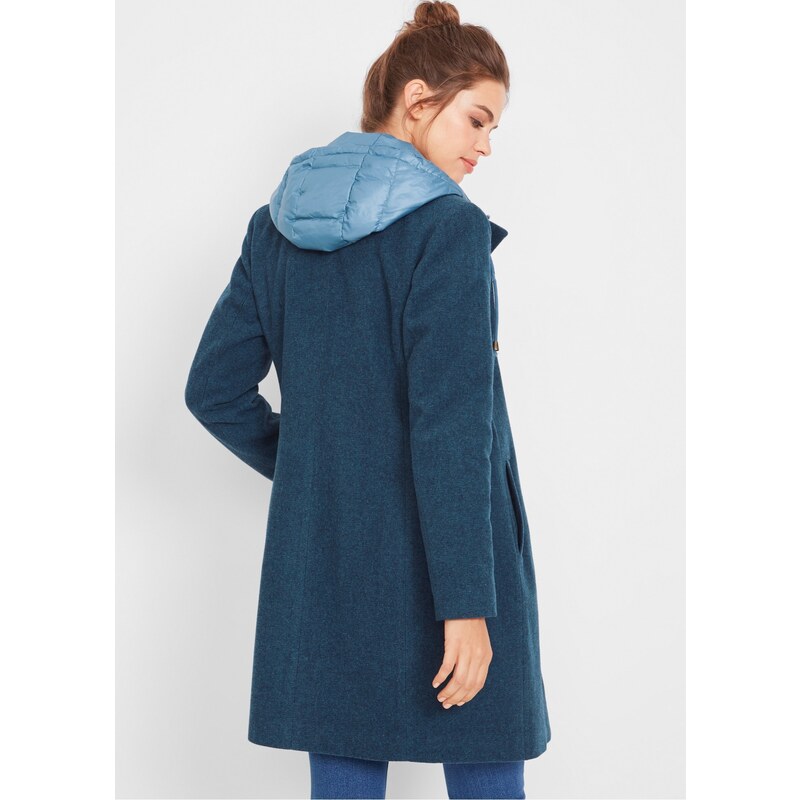 bonprix Zimní kabát s podílem vlny, vzhled 2 v 1 Modrá