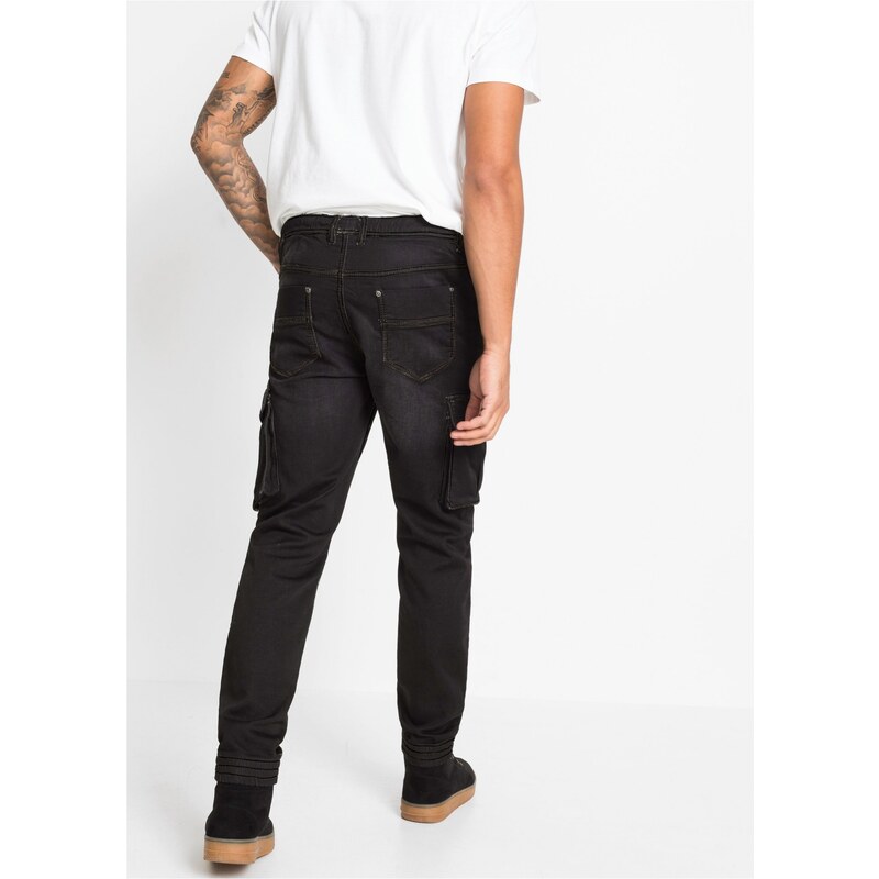 bonprix Cargo džíny Slim Fit Straight, bez zapínání Černá