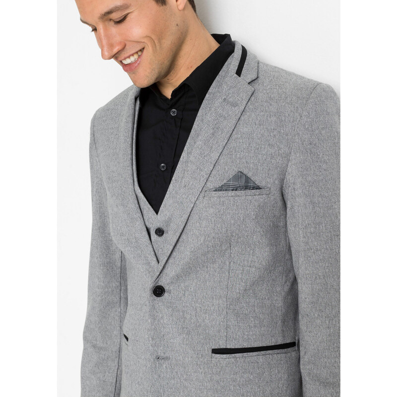 bonprix 3dílný oblek s recyklovaným polyesterem: sako, kalhoty a vesta Šedá
