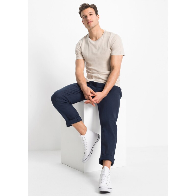 bonprix Chino kalhoty Regular Fit s podílem lnu, Straight Modrá