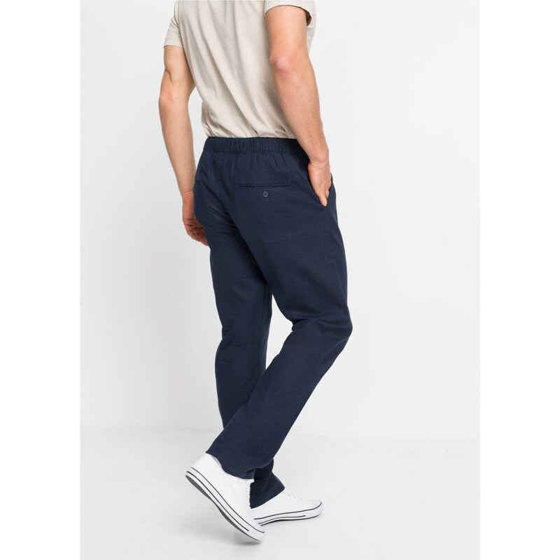 bonprix Chino kalhoty Regular Fit s podílem lnu, Straight Modrá