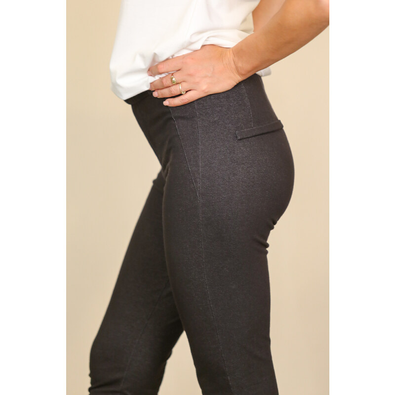 Meera Design Přiléhavé elegantní kalhoty na patent / Černý denim