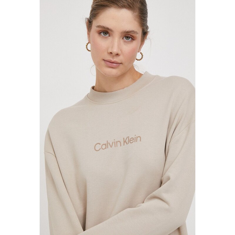 Bavlněná mikina Calvin Klein dámská, béžová barva, s potiskem