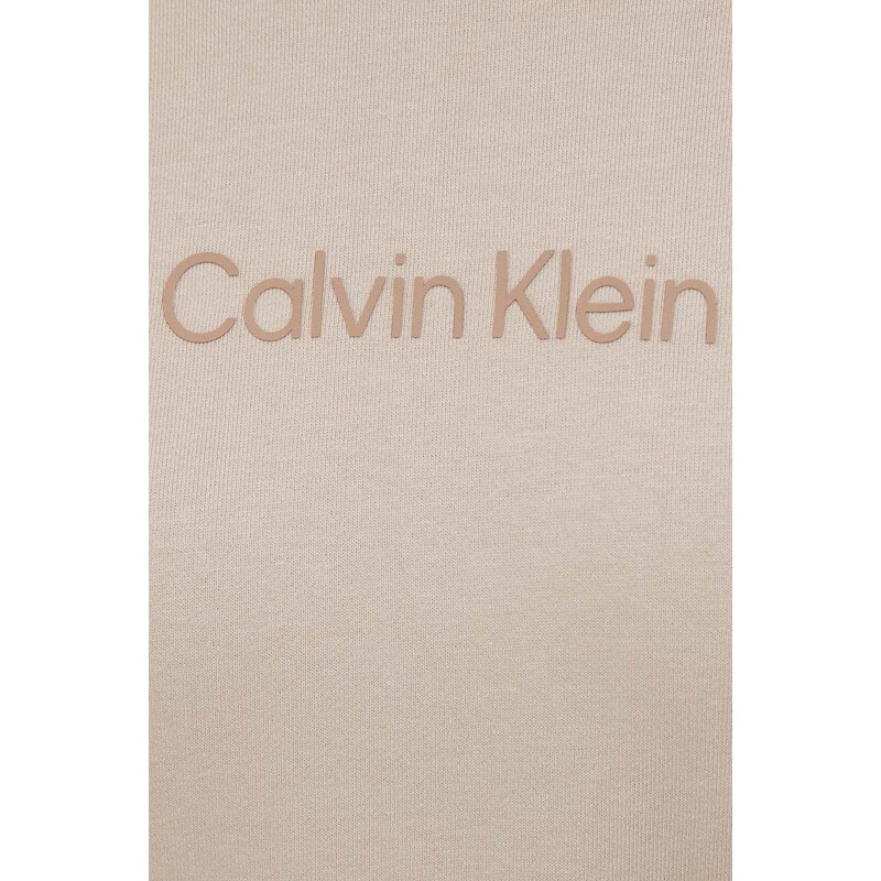 Bavlněná mikina Calvin Klein dámská, béžová barva, s potiskem