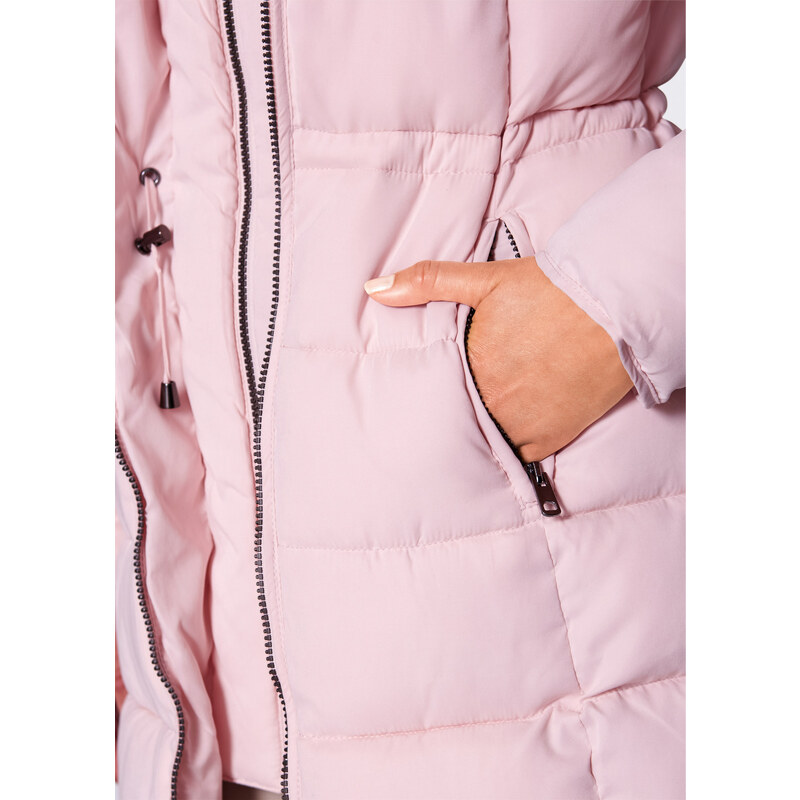bonprix Prošívaný kabát s kapucí a podšívkou Růžová