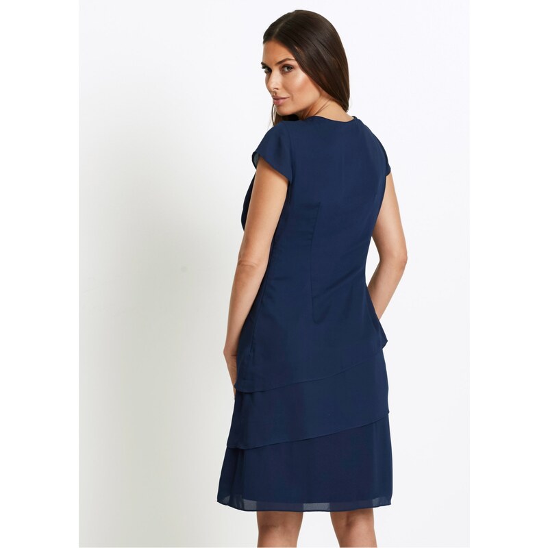 bonprix Šifonové šaty ve vícevrstvém vzhledu Modrá